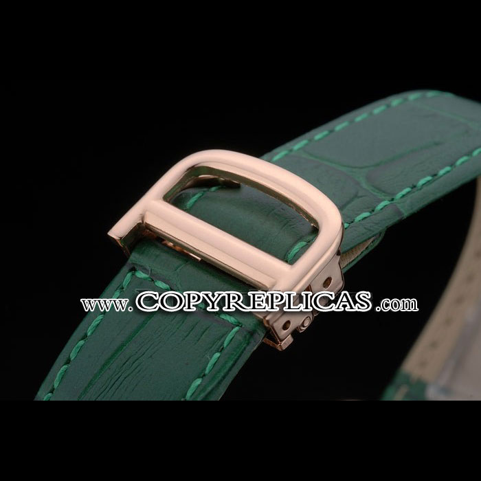 Cartier Tank Anglaise 30mm White Dial Gold Case Green Leather Bracelet CTR6106 - Photo-3