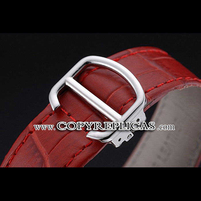 Cartier Tank MC Stainless Steel Diamond Case White Dial Red Leather Strap CTR6123 - Photo-3
