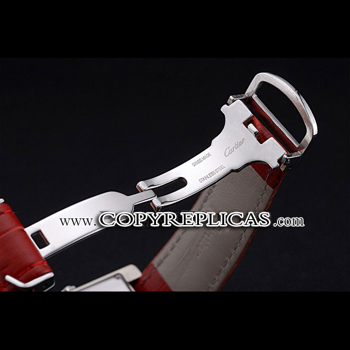 Cartier Tank MC Stainless Steel Diamond Case White Dial Red Leather Strap CTR6123 - Photo-4