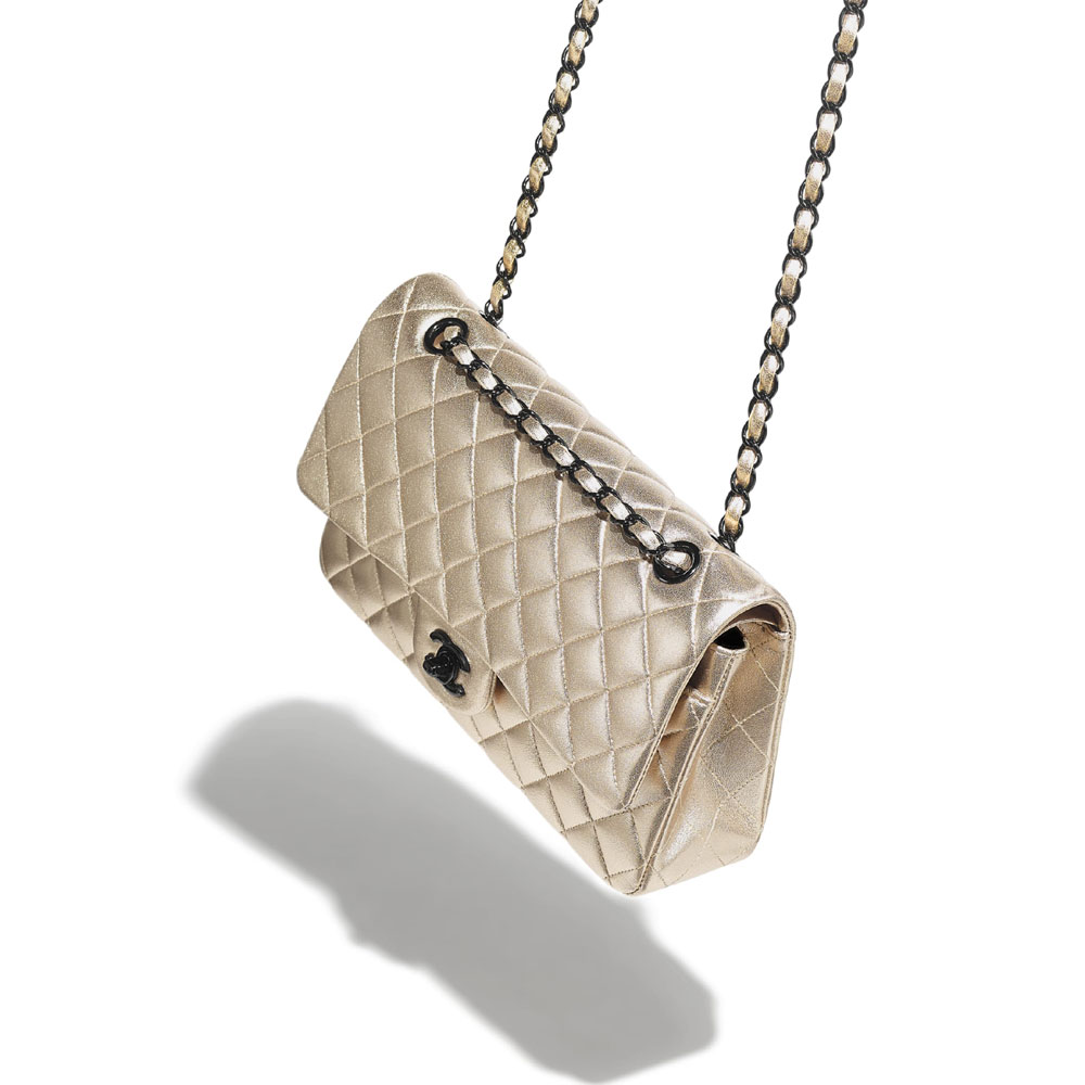 Chanel Metallic Lambskin Black Metal Gold Classic bag A01112 B05587 NC293 - Photo-3