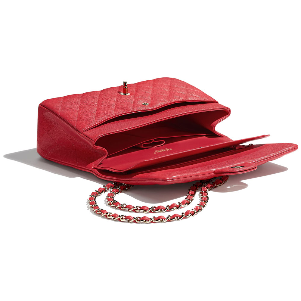 Chanel Grained Calfskin Red Large Classic bag A58600 Y33352 NC028 - Photo-3