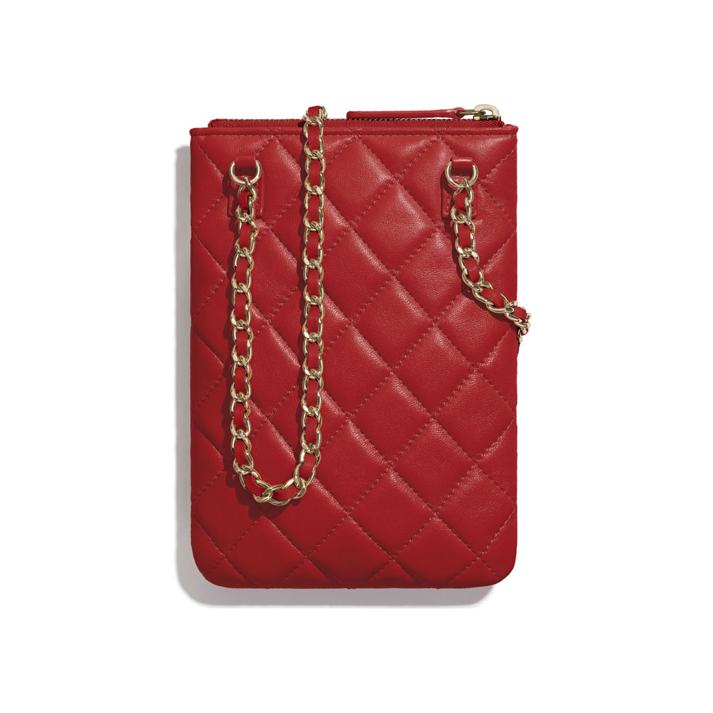 Chanel Lambskin Red Phone Holder with Chain AP1191 B02328 N5952 - Photo-2
