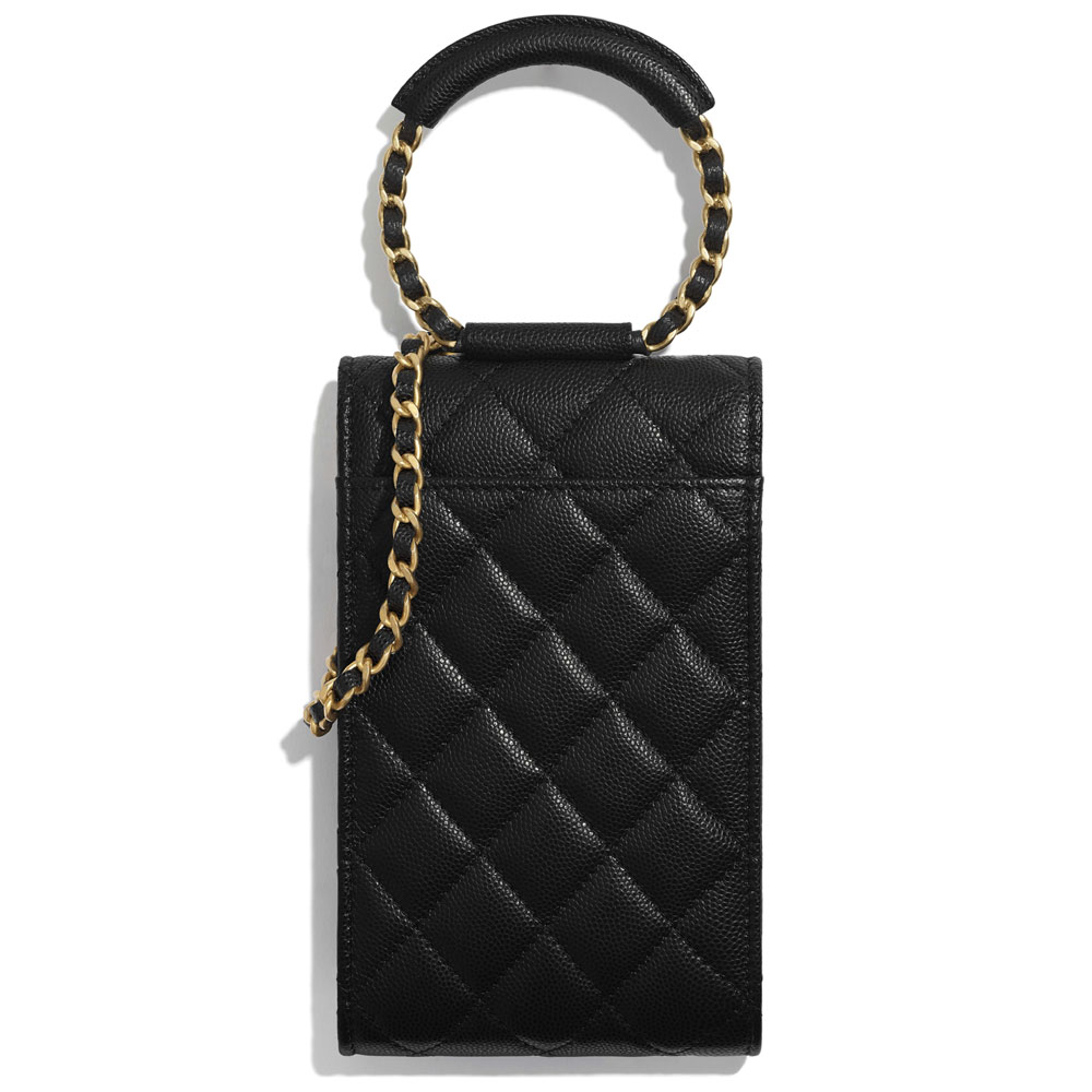 Chanel Grained Shiny Calfskin Phone Holder with Chain AP1262 B02301 94305 - Photo-2