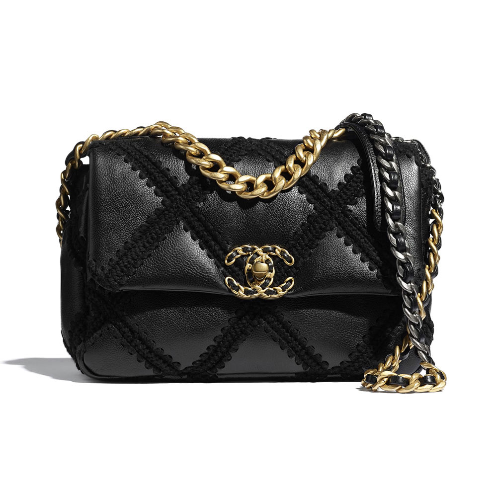 Calfskin Crochet Black Chanel 19 Flap Bag AS1160 B04824 94305
