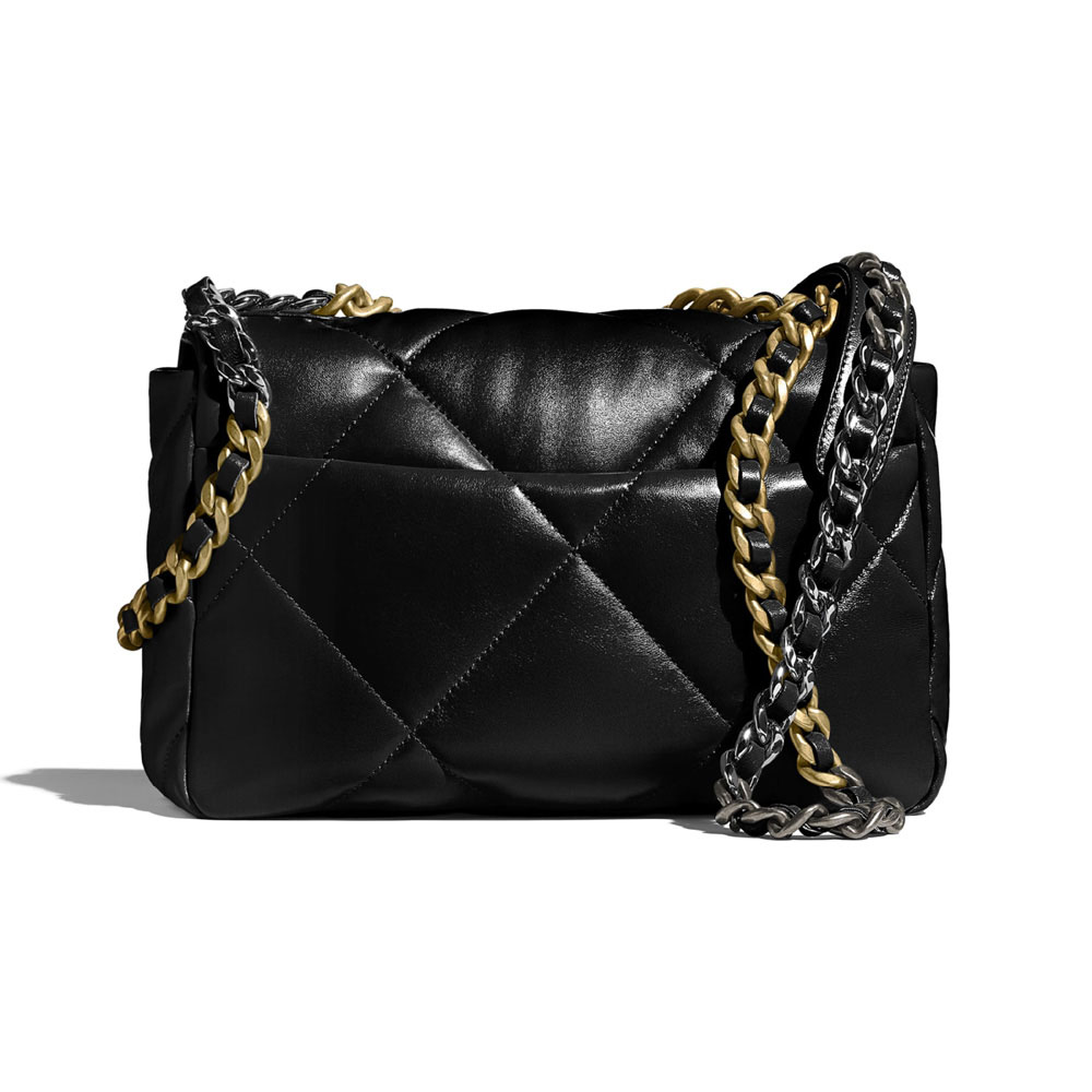 Ruthenium Finish Metal Black Chanel 19 Flap Bag AS1160 B04852 94305 - Photo-2