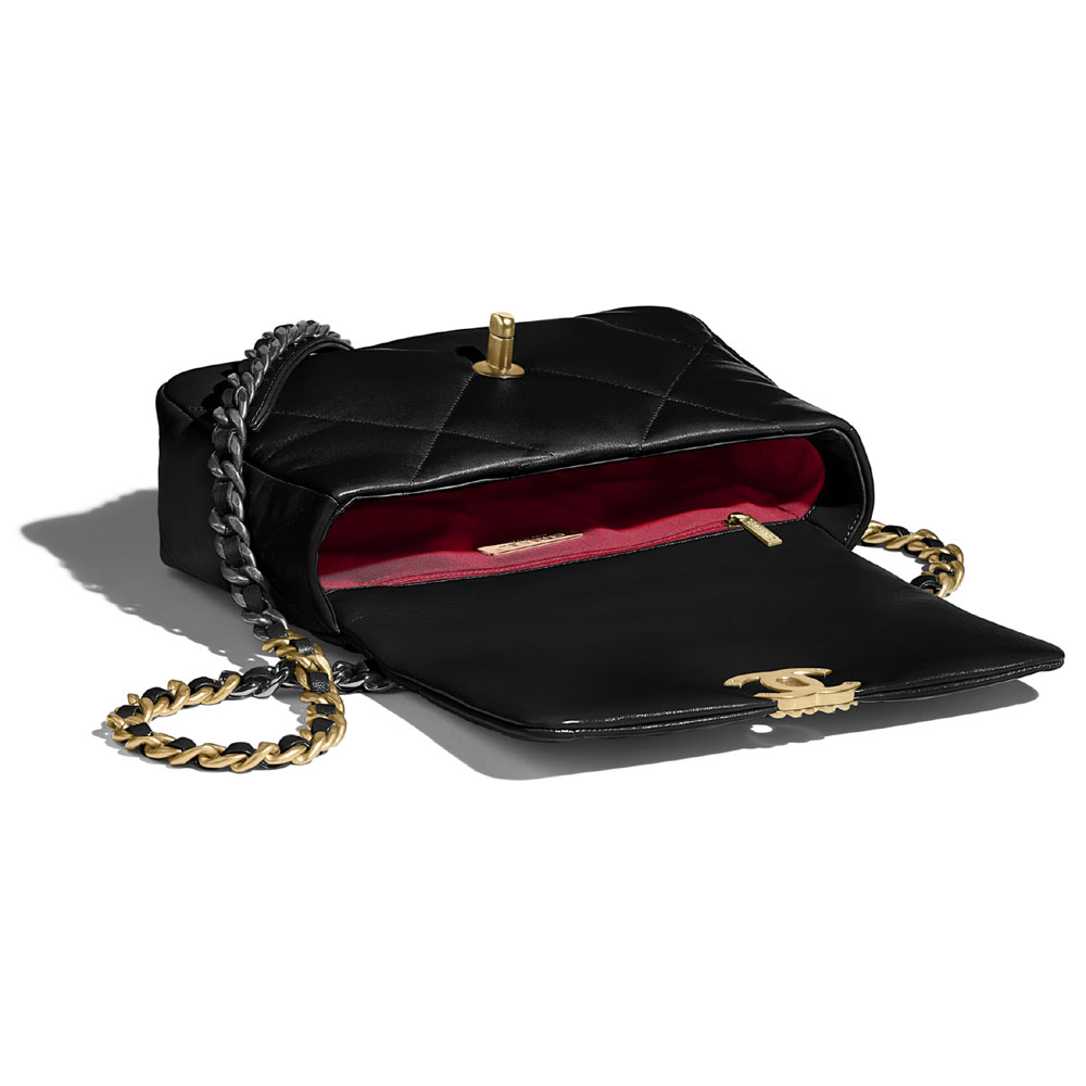 Ruthenium Finish Metal Black Chanel 19 Flap Bag AS1160 B04852 94305 - Photo-3