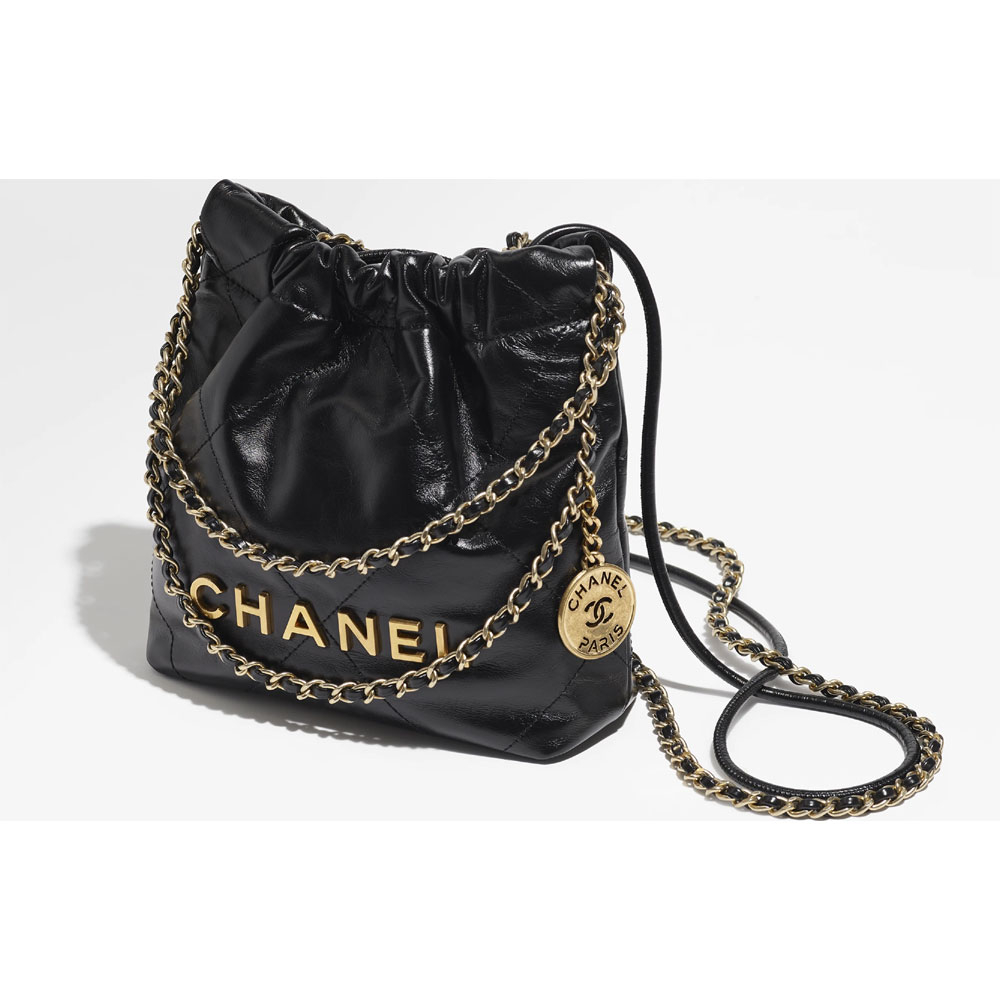 Shiny calfskin gold Black CHANEL 22 Mini bag AS3980 B08037 94305 - Photo-2