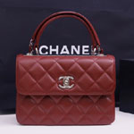 Chanel Flap bag with top handle lambskin light Silver Burgundy A92236 Y60767 U1192