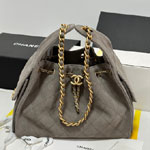 Chanel 25 Small Handbag in Suede Gold-Tone Metal Grey AS5293 B20303 NK288
