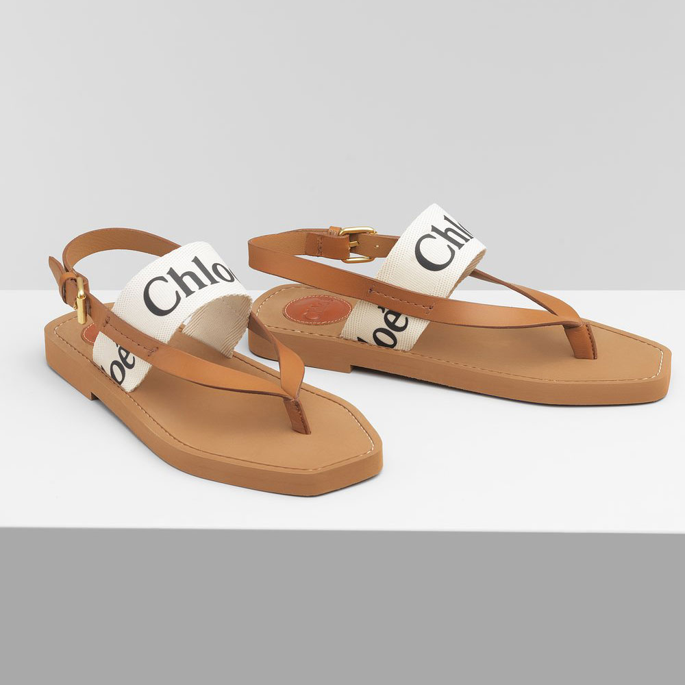 Chloe Woody Flat Sandal In Calfskin Canvas CHC20U32708101