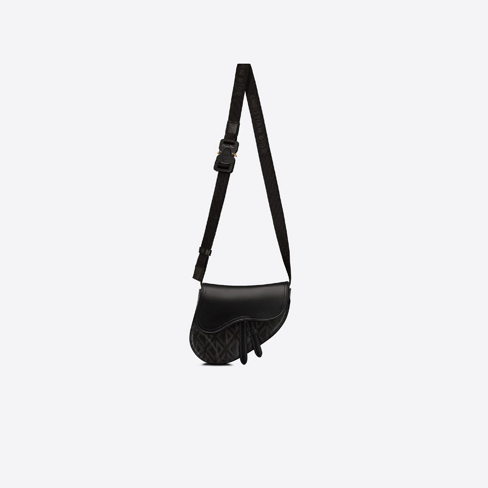 Dior Mini Saddle Bag Black CD Diamond Canvas Smooth 1ADPO022CDP H43E - Photo-3