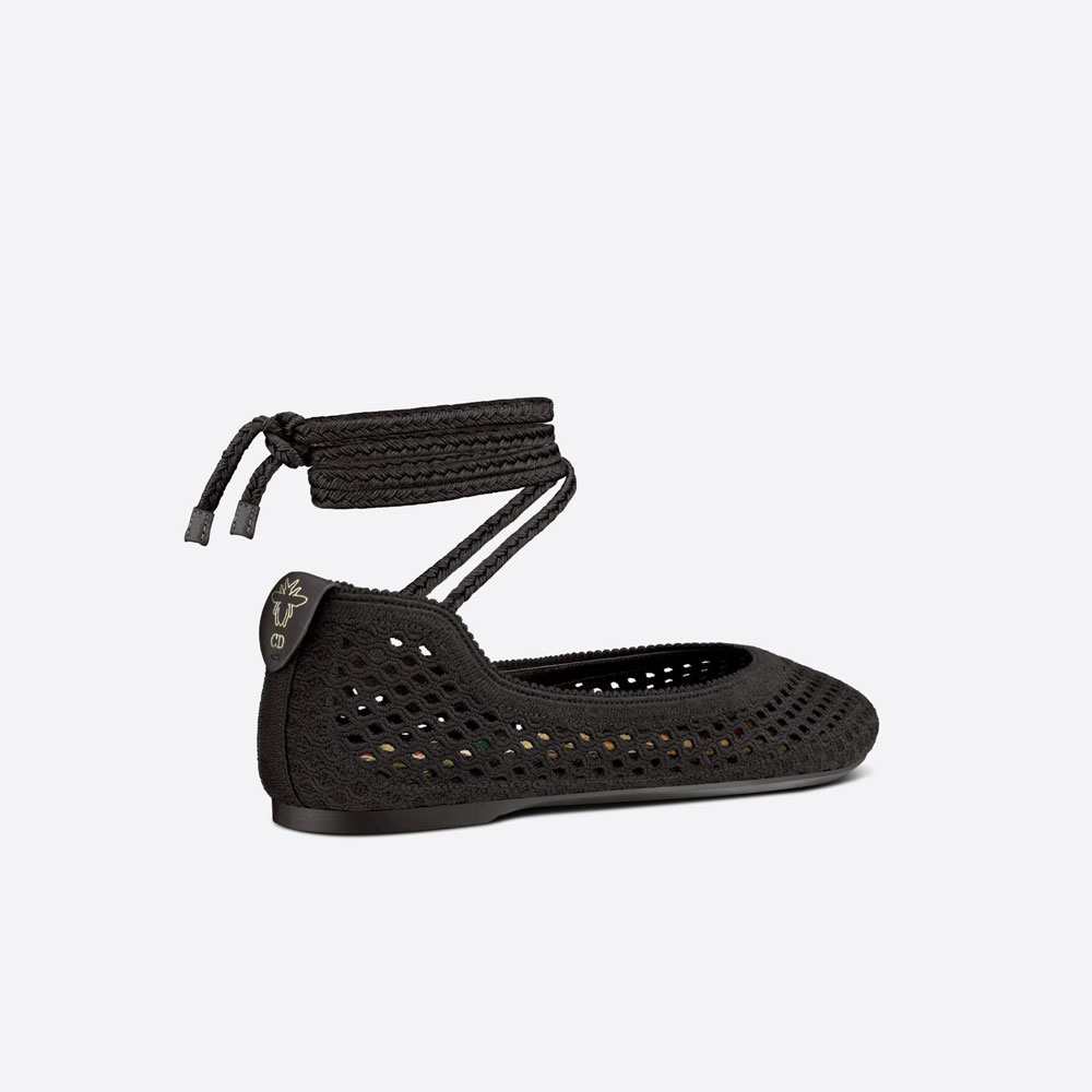 Dior Poeme Laced Ballerina Flat Black Mesh Embroidery KCB687EMP S900 - Photo-2