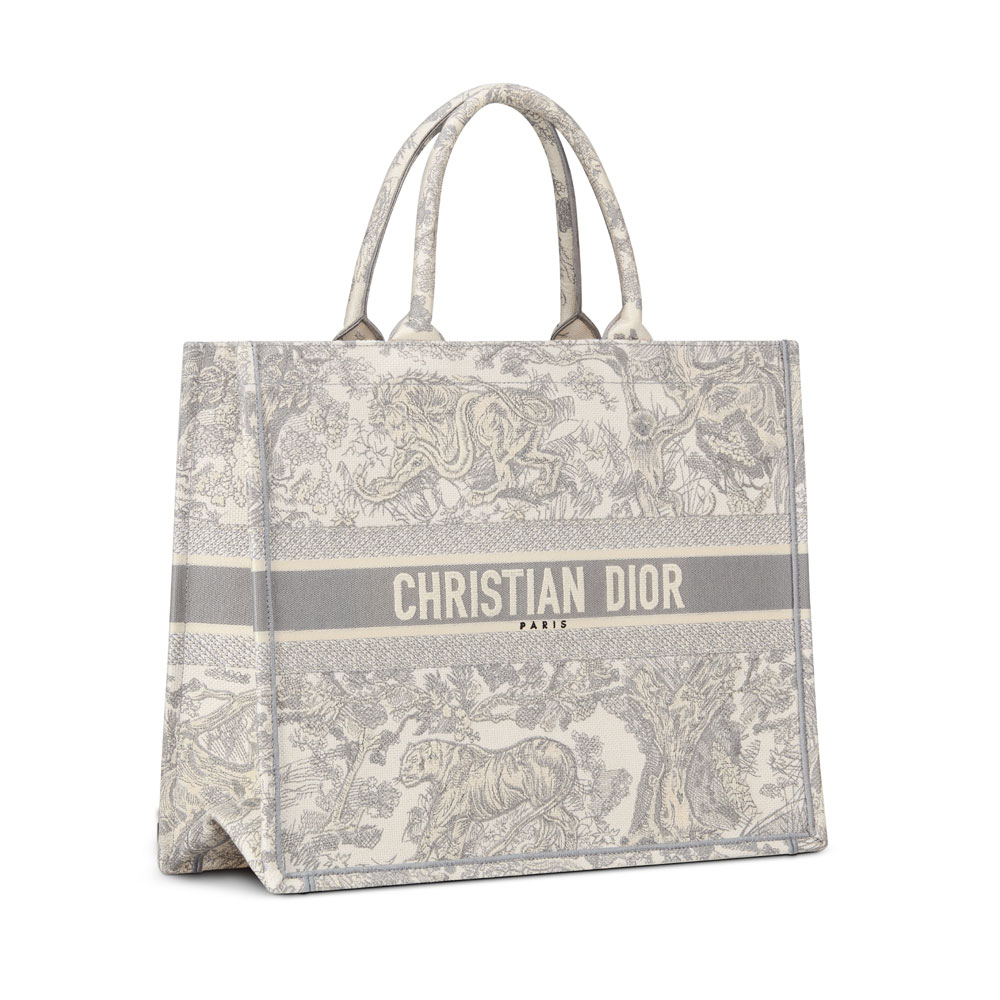 Large Dior Book Tote in Ecru Gray M1286ZTDT M20I - Photo-2