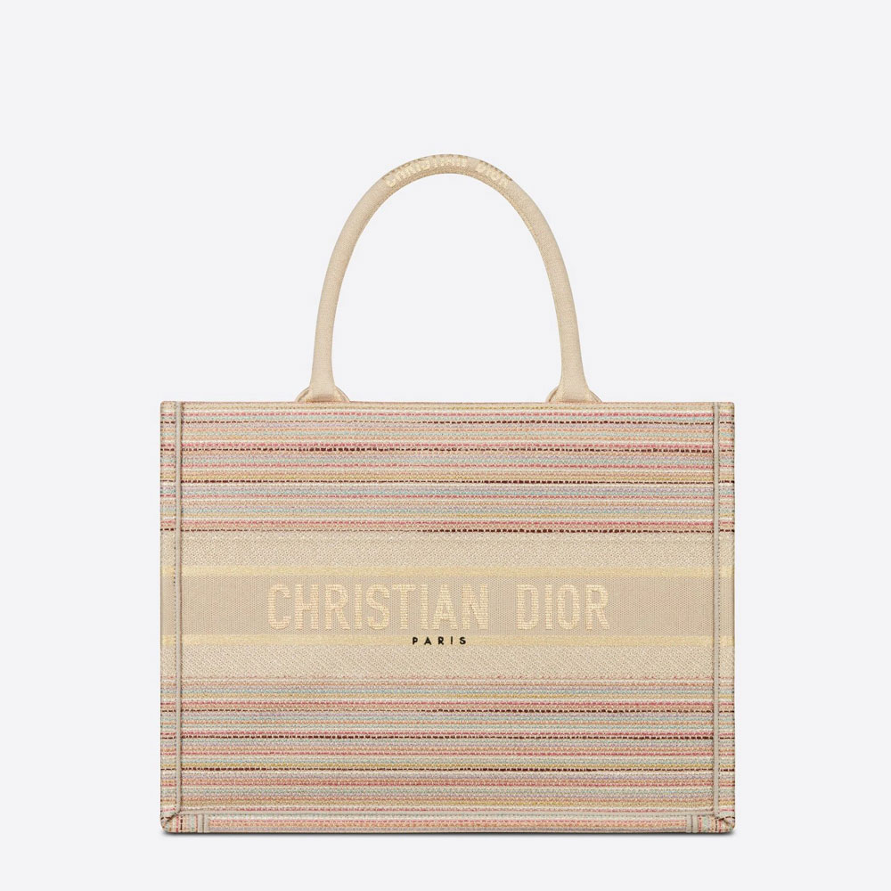 Small Dior Book Tote Multicolor Stripes Embroidery M1296ZRFO M885