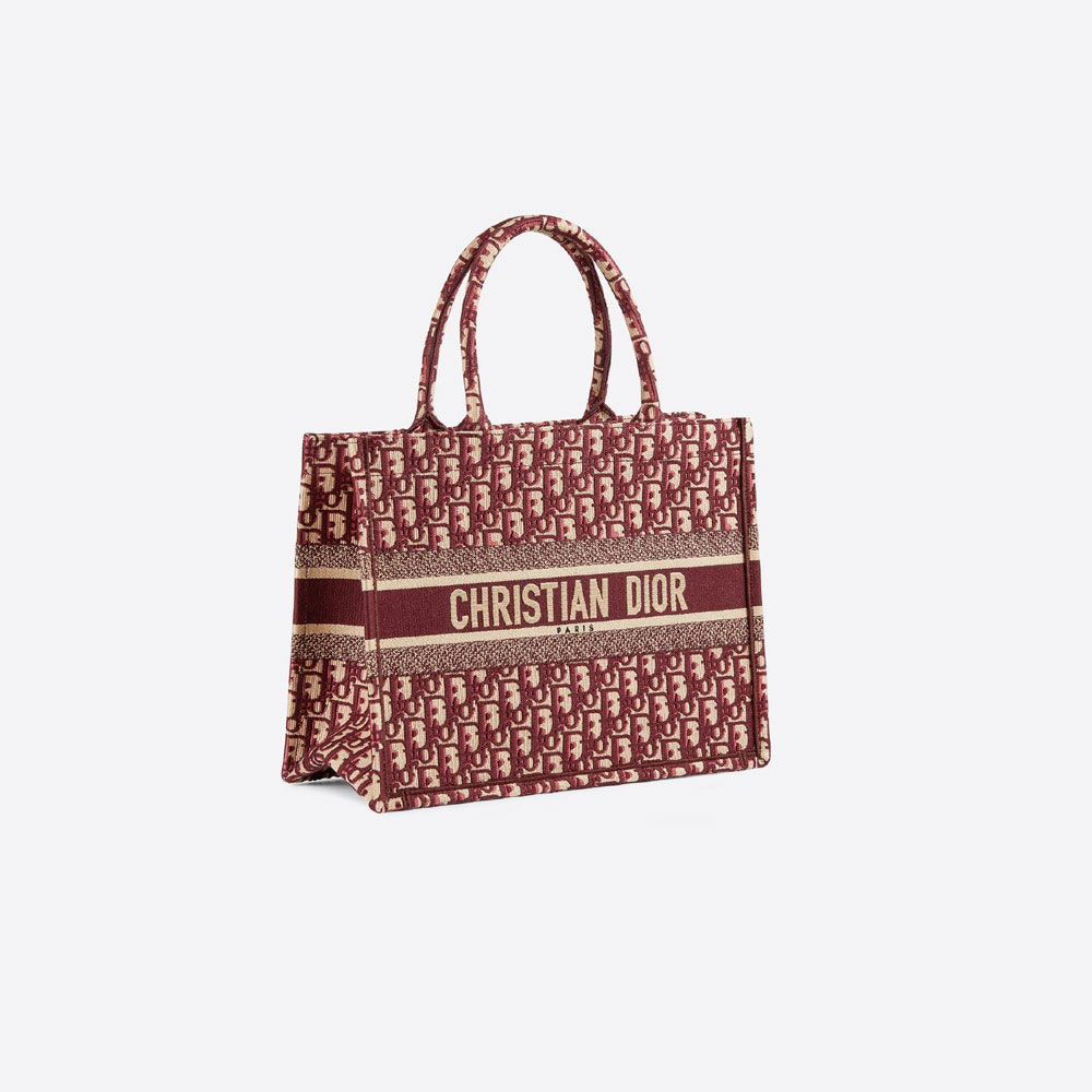Small Dior Book Tote Burgundy Dior Oblique Embroidery M1296ZRIW M974
