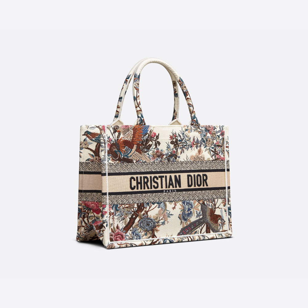 Medium Dior Book Tote Ecru Multicolor Jardin Dhiver Embroidery M1296ZRWD M941 - Photo-2