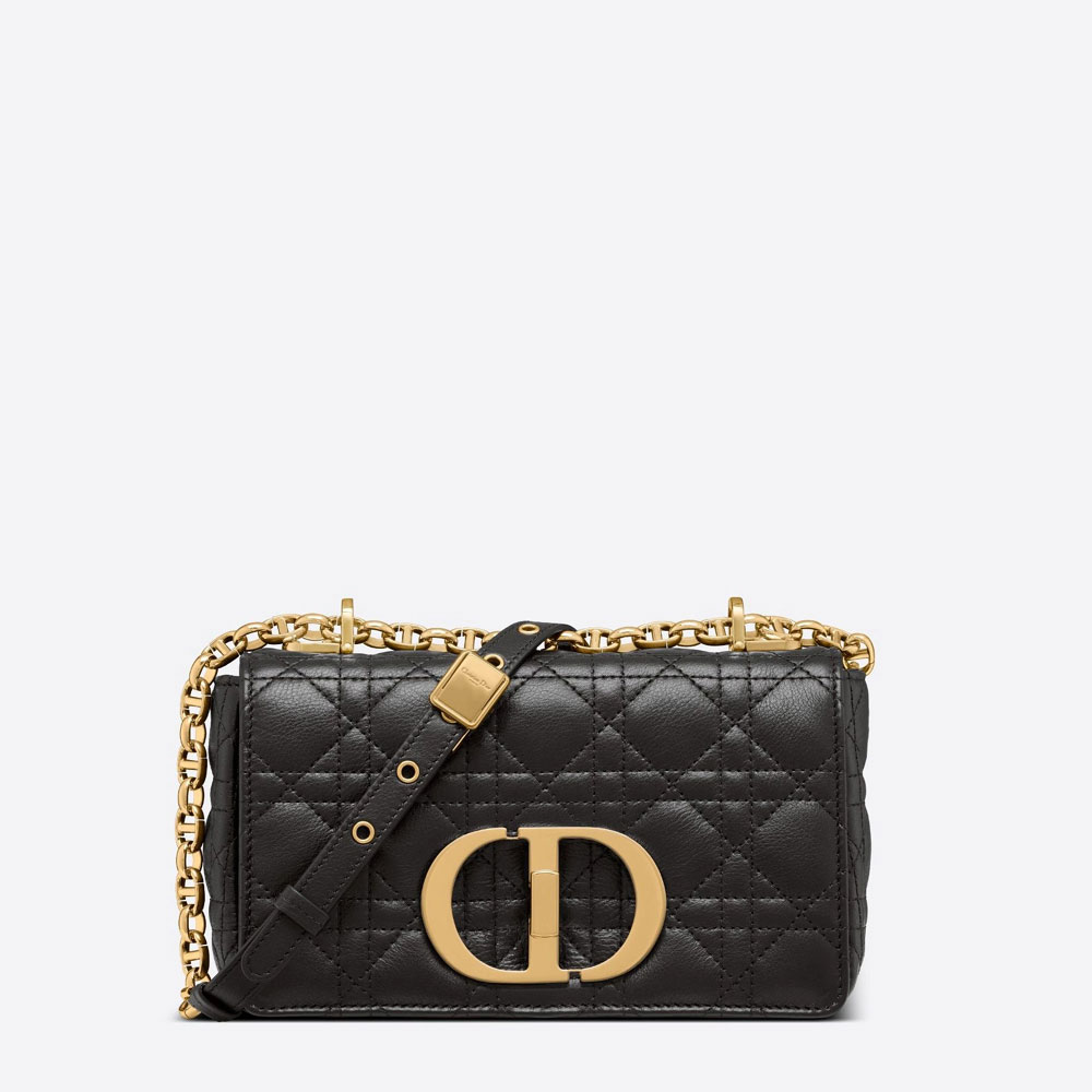 Small Dior Caro Bag Black Supple Cannage Calfskin M9241UWHC M900