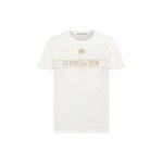 Dior Embroidered T-Shirt Ecru and Gold Tone Cotton Blend Jersey 613T06E4414 X1991