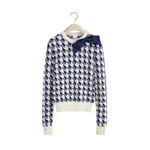 Dior Cropped Sweater Navy Blue White Houndstooth Wool Knit 624S05A2006 X0883