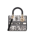 Dior Medium Lady D-Lite Bag in White Black M1380OETJ M081