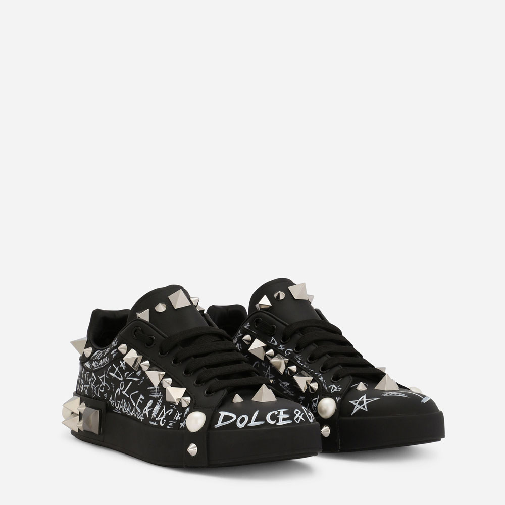 DG Printed calfskin Portofino sneakers with studs CK1587AC1608S574 - Photo-2