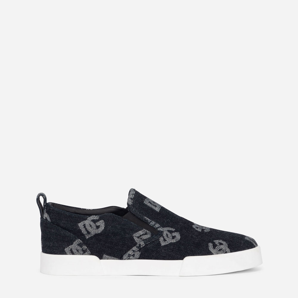 DG Portofino slip-on sneakers with denim logo in Blue CS2171AH43880650