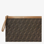 Fendi Large Flat FF Pouch Fabric in Brown 7N0135 AFBV F1HRM