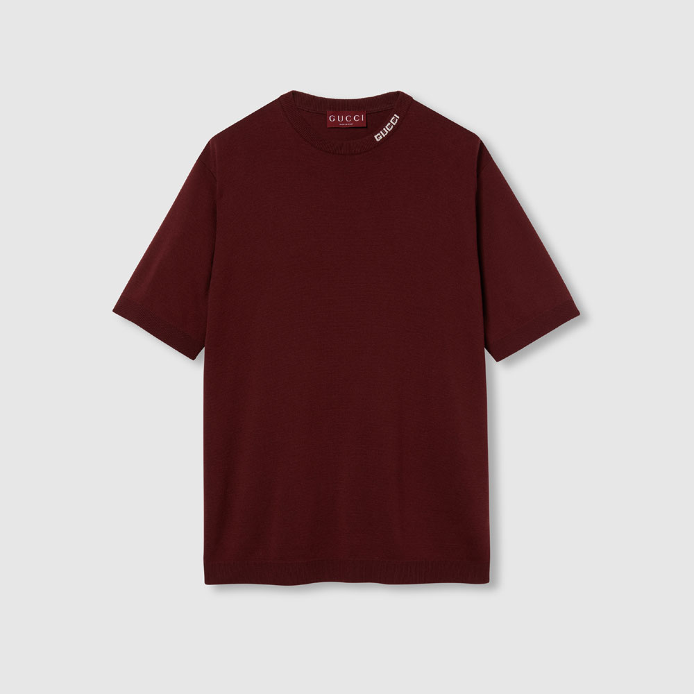 Silk cotton T-shirt with Gucci intarsia 787736 XKD2A 6419