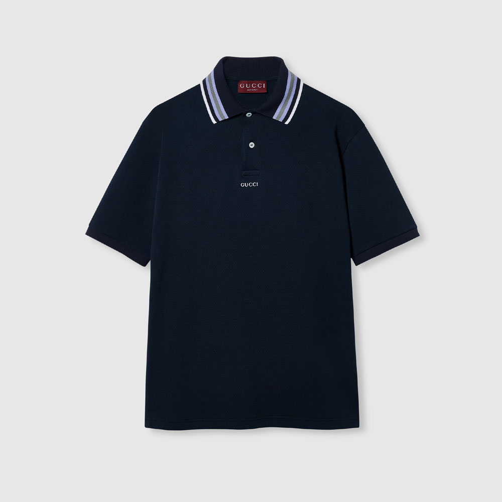 Gucci Cotton piquet polo shirt in navy 788024 XJGJY 4215