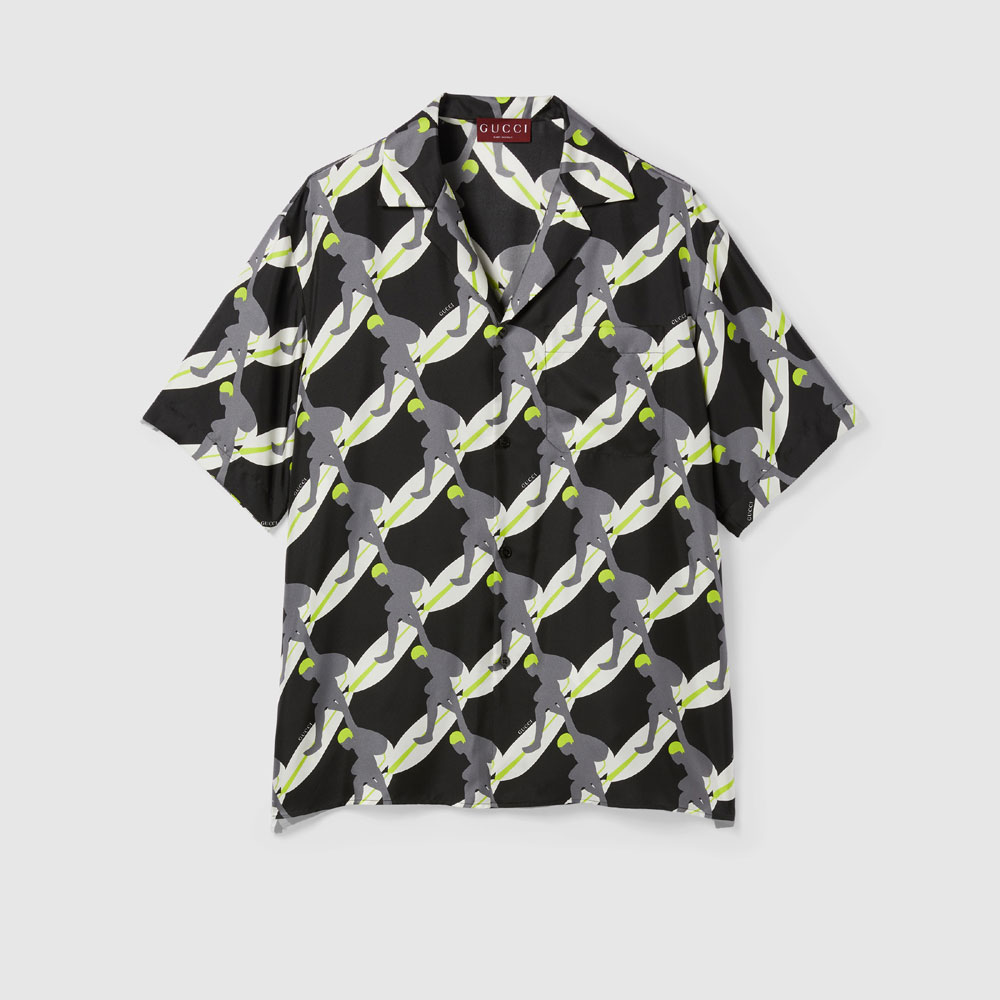Gucci Printed silk bowling shirt in black green 824165 Z7AN3 1173