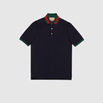 Gucci Cotton piquet polo with Web collar in navy 701735 XJELJ 4437