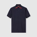 Gucci Cotton polo shirt with Web in navy 795174 XJGRO 4215