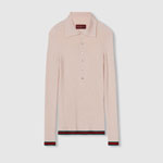 Gucci Cashmere and silk polo top with Web in pale pink 810315 XKD8J 5166