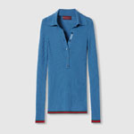 Gucci Cashmere and silk polo top with Web in blue 810315 XKEMN 4365