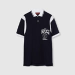 Gucci Cotton piquet polo shirt with print in navy 811426 XJG2A 4027