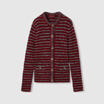 Gucci Wool cotton crewneck cardigan in grey red 813829 XKEI1 6549