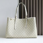 Gucci GG Emblem Large Tote Bag Beige White 815213 FAD6L 9641