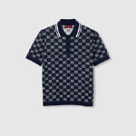 Gucci GG cotton knit jacquard polo shirt in navy white 816427 XKEL4 4144