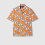 Gucci Printed cotton poplin shirt in grey orange 821498 Z7AM0 1061