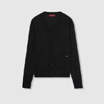 Gucci Fine wool knit cardigan with intarsia in black 822599 XKEP1 1070