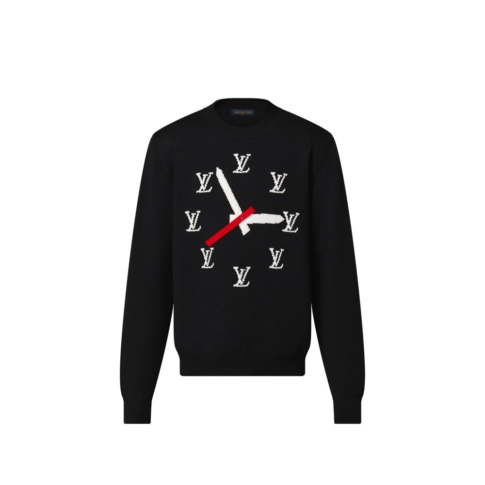 Louis Vuitton Black Clock Intarsia Pullover Sweater 1AA4HM