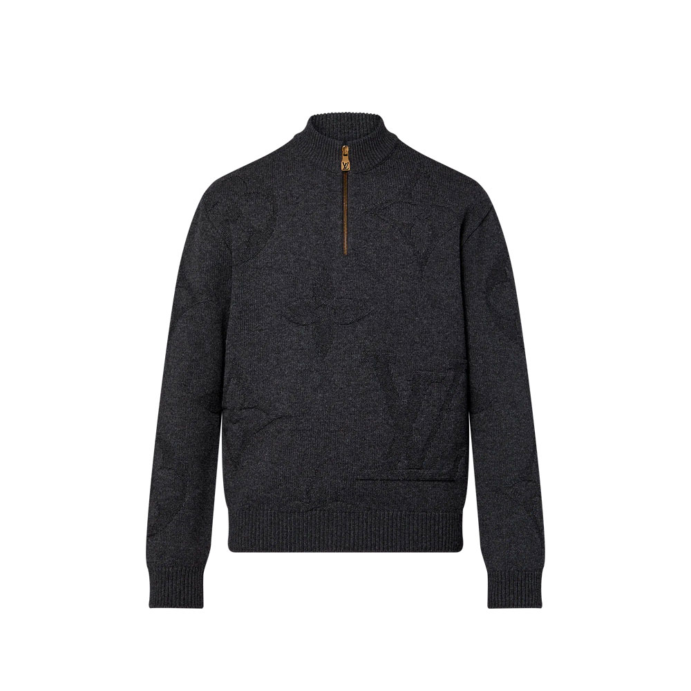 Louis Vuitton Monogram Jacquard Wool Half Zip Pullover 1AFXY6