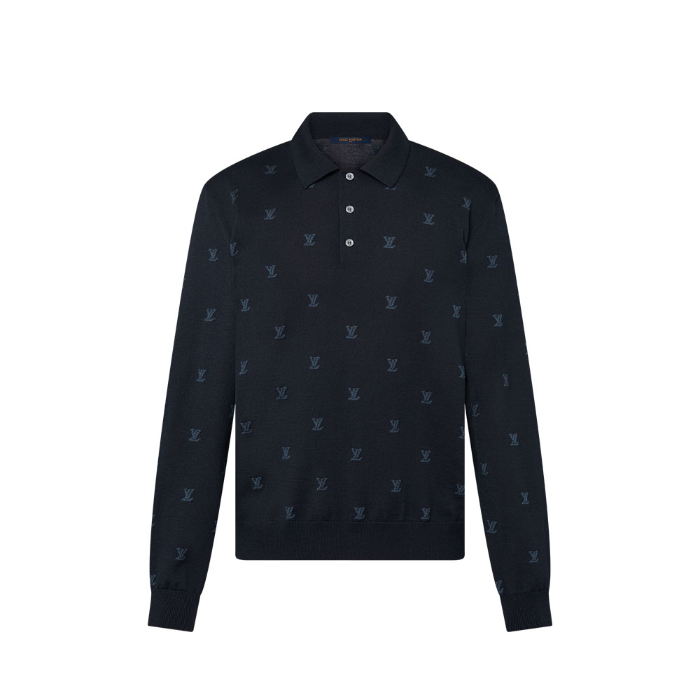 Louis Vuitton Wool Silk Cashmere-Blend Long Sleeve LV Blason Polo 1AFYEQ