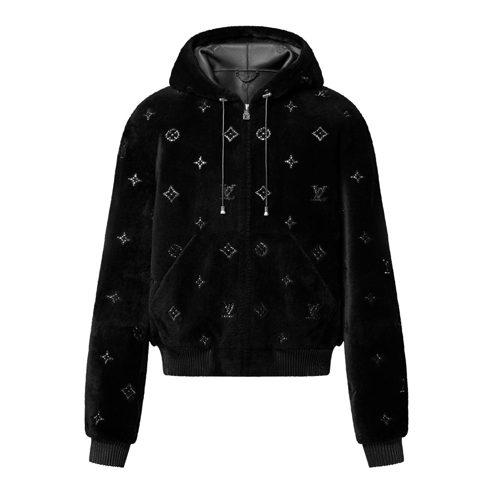 Louis Vuitton Monogram Embellished Shearling Hoodie 1AHBYX