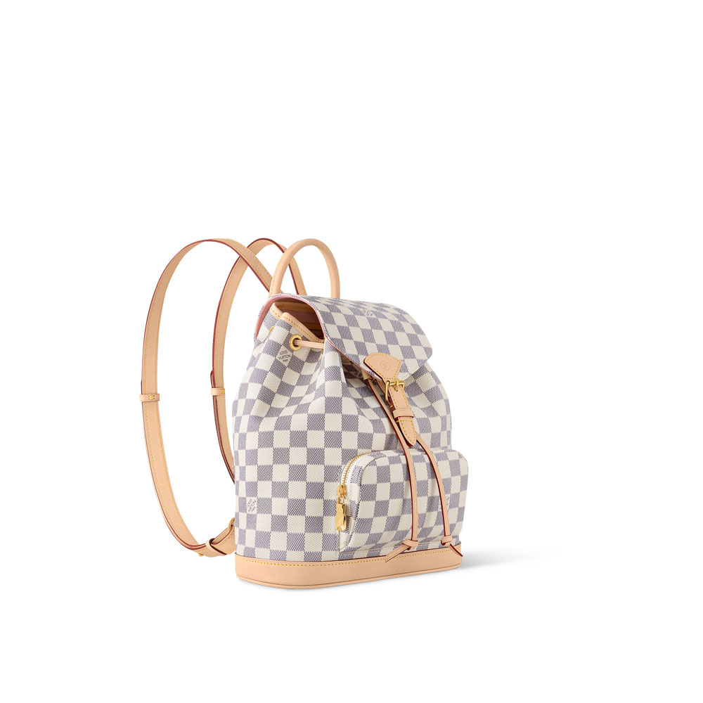 Louis Vuitton Montsouris PM Backpack Damier Azur Canvas in Beige N00120 - Photo-2
