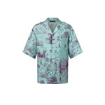 Louis Vuitton Printed Short-Sleeved Silk Shirt in Blue 1AGJO8