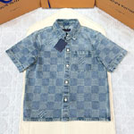 Louis Vuitton Damier 3D Light Denim Short-Sleeved Shirt 1AHVYZ