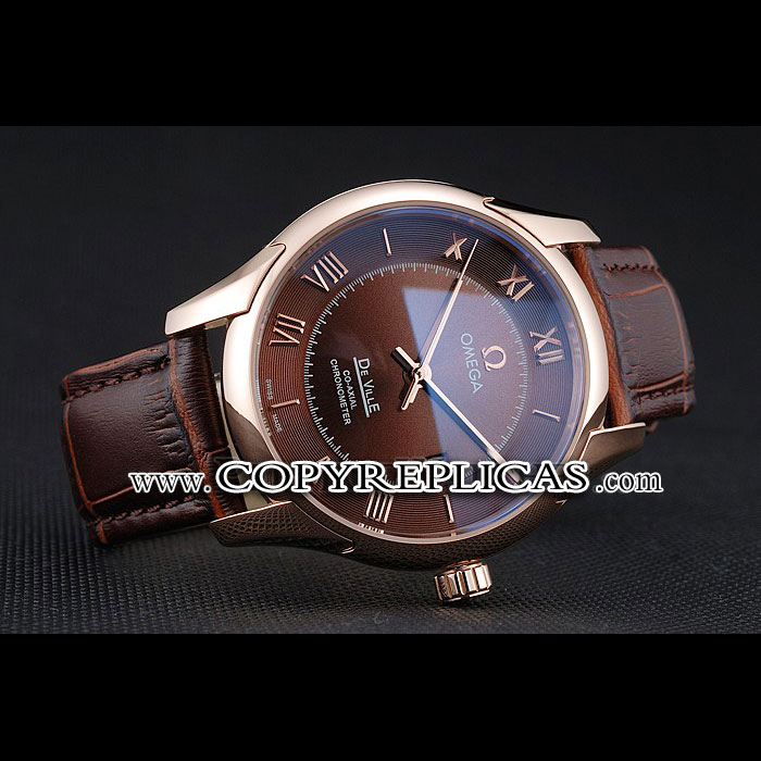 Omega DeVille Brown Dial Gold Case Brown Leather Strap OMG6464 - Photo-2