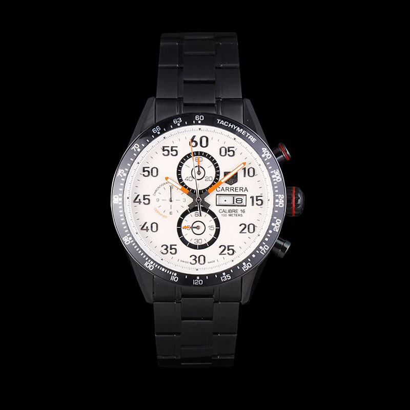 Tag Heuer Carrera Ion Plated Stainless Steel Bracelet White Dial TG6685