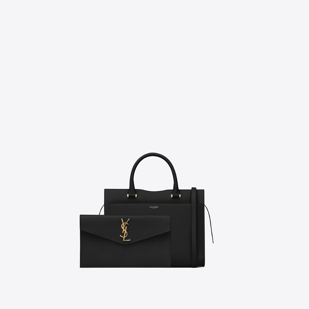 YSL UPTOWN Medium Tote In Shiny Smooth Leather 557653 03P0J 1000 - Photo-2